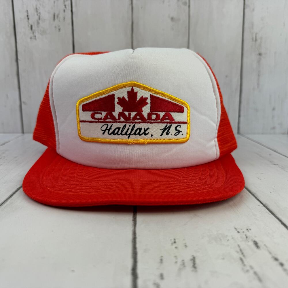 VTG 80's Canada Halifax, Nova Scotia Orange/White Patch Trucker Snapback Hat - Picture 3 of 11